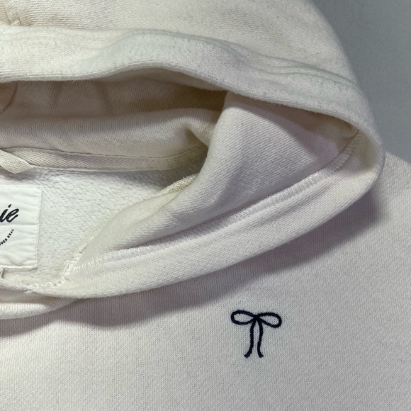 Aerie Embroidered Bow Cropped Fleece Pullover Hoodie Cream - M - Picture 5 of 9